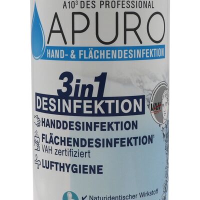 Désinfection des mains Apuro & désinfection des surfaces 3 en 1, Dermatest très bon, 1L