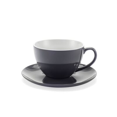 Jumbo-Tasse Grau - Tasse mit Untertasse - MELAMINA