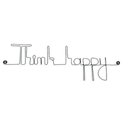 Wanddekoration aus Metall „Think happy“ – zum Anstecken im Wohn- oder Schlafzimmer – Wandschmuck