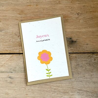 Carte anniversaire une fleurs jaune