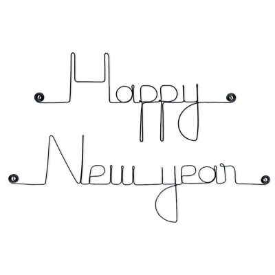 Wire Wall Decoration - New Year Decor / End of Year Holidays "Happy new year" - to pin - Wall Jewelry
