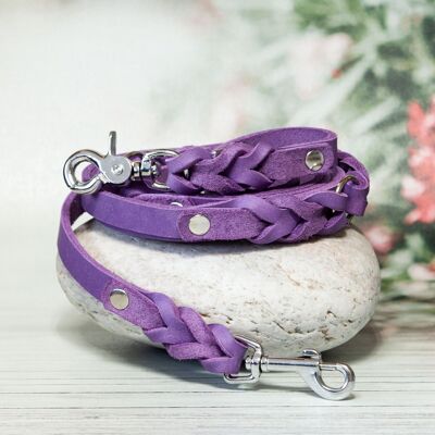 Leather dog leash | Purple | Leather leash | Lead leash | Training leash | Puppy leash | Length 225cm | 3-way adjustable | Handcrafted
