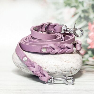 Leather dog leash | Lavender Pink | Lead leash | Training leash | Puppy leash | Length 225cm | 3-way adjustable | Handcrafted