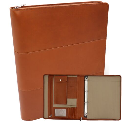 Leather Writing Case - Conference Folder - Workbook Tablet Cover & Laptop Sleeve - Removable Ring Binder A4