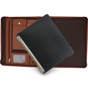 Étui d'écriture en cuir - Dossier de conférence - Housse pour tablette et pochette pour ordinateur portable - Classeur à anneaux amovible A4 25
