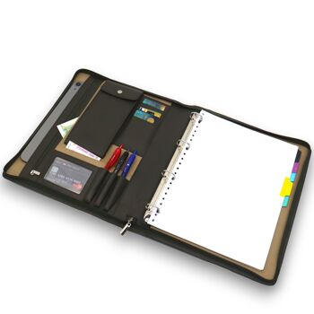 Étui d'écriture en cuir - Dossier de conférence - Housse pour tablette et pochette pour ordinateur portable - Classeur à anneaux amovible A4 46