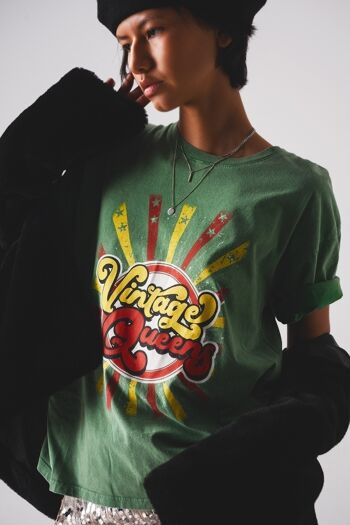 T-shirt décontracté avec imprimé graphique Vintage Queens vert 6