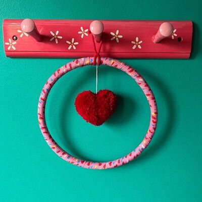 sustainable wall hanger with a red heart - ring 20ø cm - handmade in Nepal - children's decoration