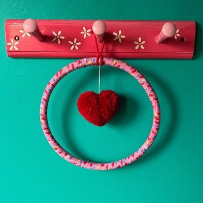 sustainable wall hanger with a red heart - ring 20ø cm - handmade in Nepal - children's decoration