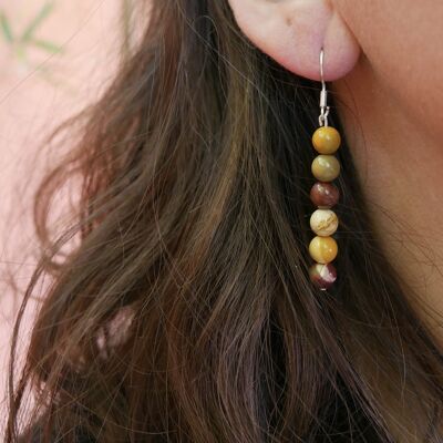 Boucles d'oreilles pendantes en Jaspe Mokaïte ou Mookaite