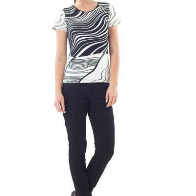 Rundhals-Print-Top Schwarz