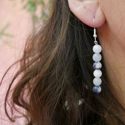 Dangling earrings "Triple Protection" Moonstone, Sodalite and Aquamarine