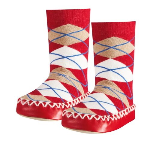 Red check print Playshoes baby slipper socks