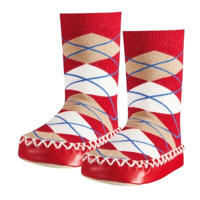 Red check print Playshoes baby slipper socks