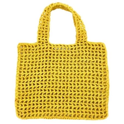 sustainable children's bag made of organic cotton - yellow - handmade in Nepal - crochet bag
