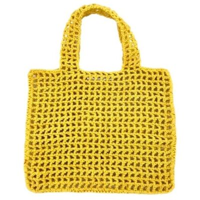 borsa per bambini sostenibile in cotone biologico - gialla - fatta a mano in Nepal - borsa all'uncinetto