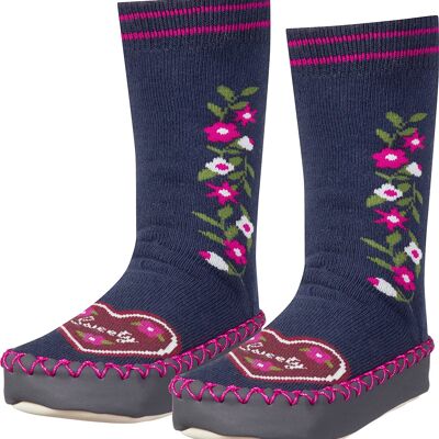 Blue flower print Playshoes baby slipper socks