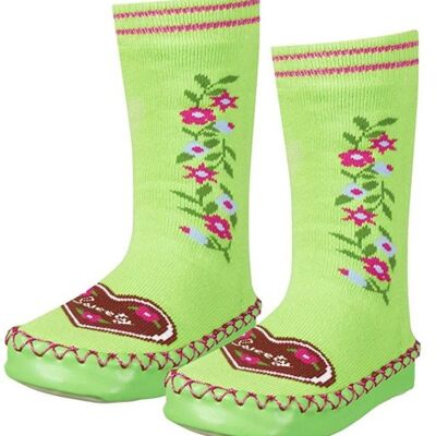 Calzini a pantofola Playshoes per neonati e bambini con stampa di fiori verdi