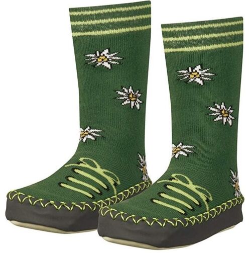 Green Edelweiss print Playshoes baby and kids slipper socks