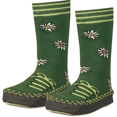 Green Edelweiss print Playshoes baby and kids slipper socks