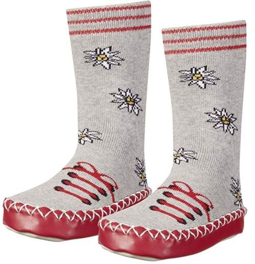 Grey edelweiss print Playshoes baby slipper socks