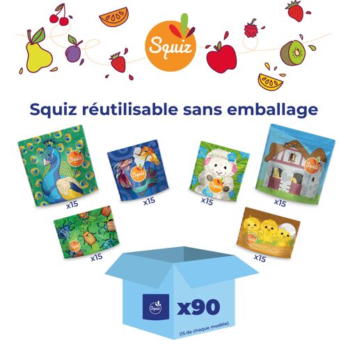 VRAC - Box de 90 sacs à goûter réutilisables - SQUIZ - Sans Emballage - Les Flamboyants + Ma Petite Ferme