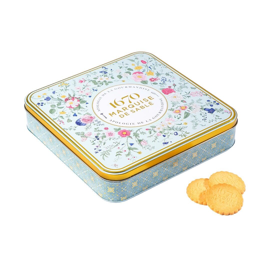 Shortbread cookies assorted plain, caramel, lemon and all-chocolate chips - "wild bouquet" metal box 400g