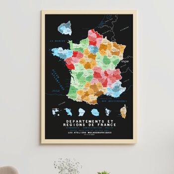 Carte des RÉGIONS et départements et  de France - Affiche 50x70cm 8