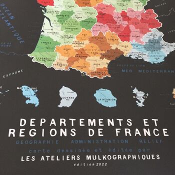 Carte des RÉGIONS et départements et  de France - Affiche 50x70cm 4