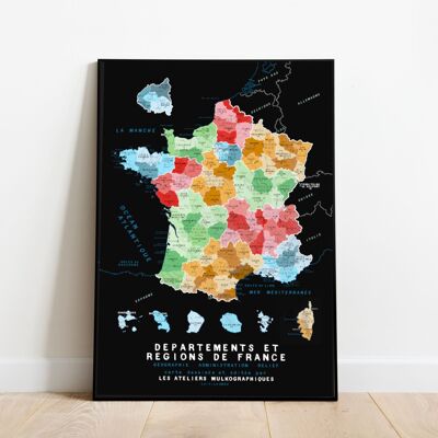 Map of REGIONS and departments of France - Poster 50x70cm - UPDATED IN 2025