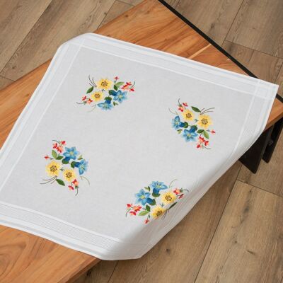 Flower Bouquet Embroidery DIY Table Topper Kit, 80 x 80 cm