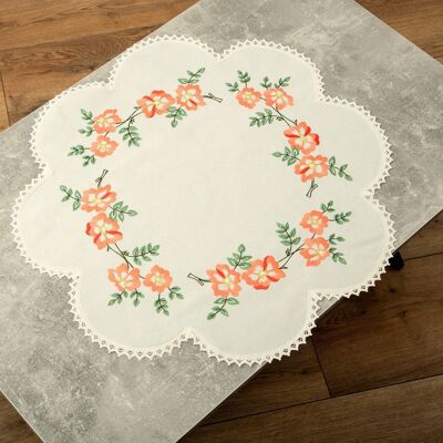 Pink Floral Embroidery DIY Table Topper Kit, 75 cm Ø
