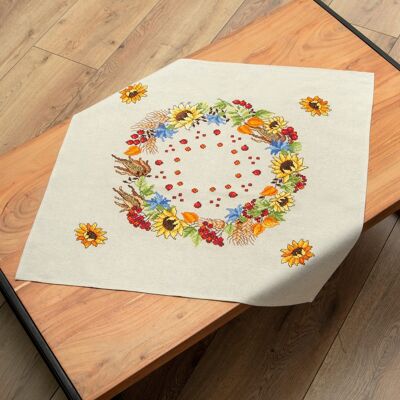 Sunflower Cross Stitch DIY Table Topper Kit, 72 x 72 cm