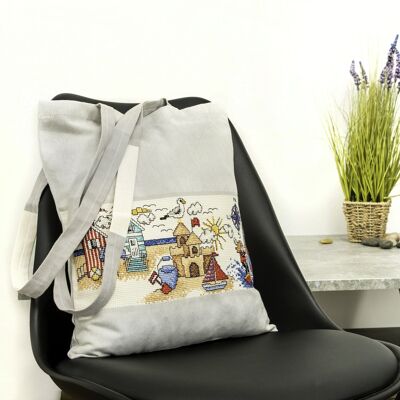 Beach Time Cross Stitch DIY Tote Bag Kit, 37 x 40 cm
