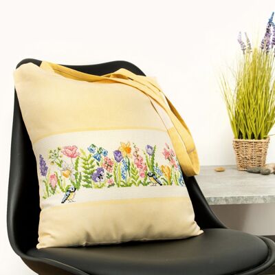 Spring Flower Cross Stitch DIY Tote Bag Kit, 37 x 40 cm