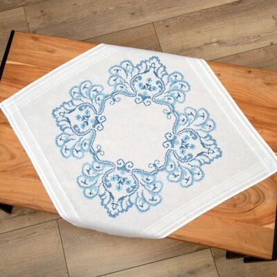 Blue Folk Pattern Cross Stitch DIY Table Topper Kit, 80 x 80 cm