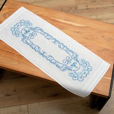 Blue Folk Pattern Cross Stitch DIY Table Runner Kit, 40 x 100 cm