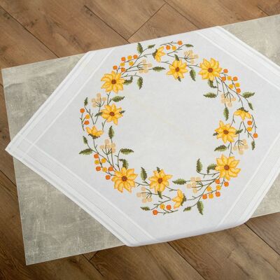 Yellow Flowers Cross Stitch DIY Table Topper Kit, 80 x 80 cm