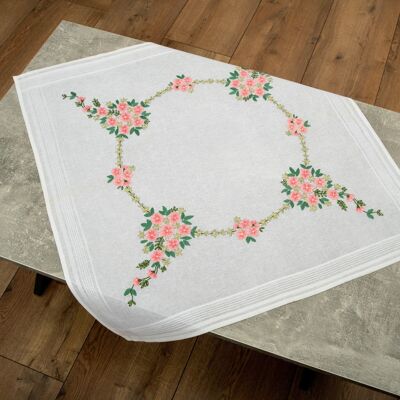 Wild Roses Embroidery DIY Table Topper Kit, 80 x 80 cm