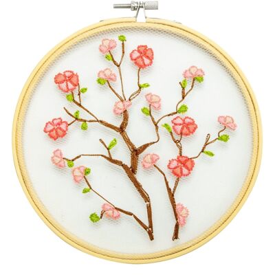 Cherry Flower Embroidery DIY Wall Hanging Kit, 18 cm Ø