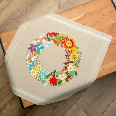 4 Seasons Wreath Embroidery DIY Table Topper Kit, 80 x 80 cm