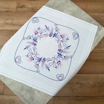 Purple Harmony Embroidery DIY Table Topper Kit, 80 x 80 cm