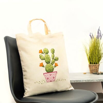 Cactus in Pot Cross Stitch DIY Tote Bag Kit, 38 x 42 cm