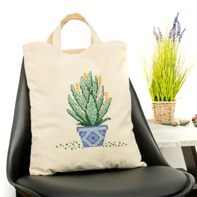 Aloe Cross Stitch DIY Tote Bag Kit, 38 x 42 cm