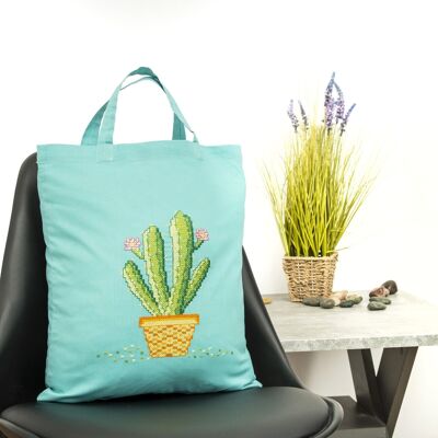Cactus Cross Stitch DIY Tote Bag Kit, 38 x 42 cm