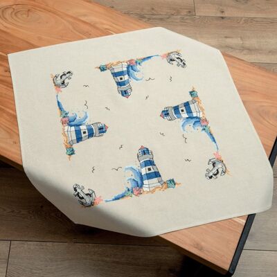 Lighthouse Cross Stitch DIY Table Topper Kit, 72 x 72 cm