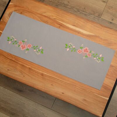 Floral Grey Cross Stitch DIY Table Runner Kit, 35 x 95 cm