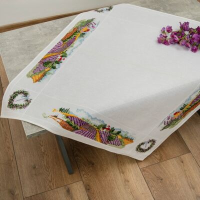 Lavender Field Cross Stitch DIY Table Topper Kit, 90 x 90 cm