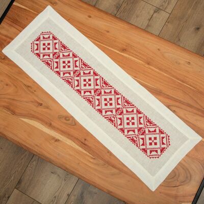 Red Folk Art Cross Stitch DIY Table Runner Kit, 30 x 90 cm