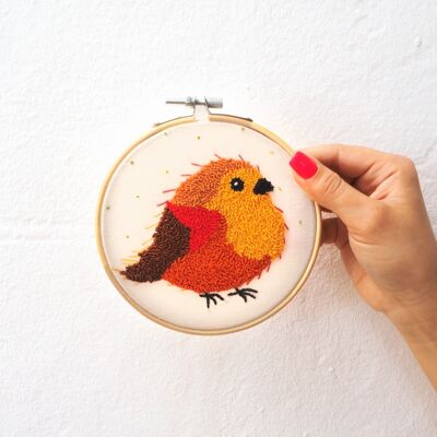 Red Bird Punch Needle DIY Wall Hanging Kit, 15 cm Ø